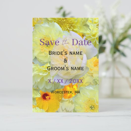 Bright Yellow Floral Save the Date | Modern Sunny  (Staand voorkant)