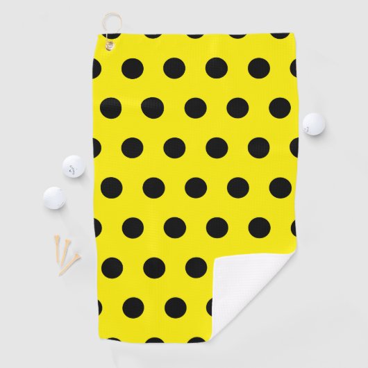 Bright Yellow Golf Towel with Black Dot Pattern Golfhanddoek (Insitu)