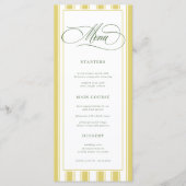 Bright Yellow Green Zesty Stripes Classic Wedding Menu (Voorkant)