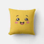 Bright Yellow Kawaii Smiling Face Throw Pillow Kussen (Voorkant)