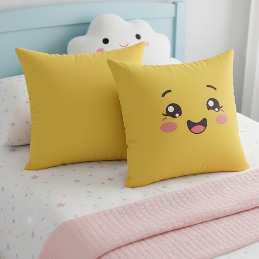 Bright Yellow Kawaii Smiling Face Throw Pillow Kussen