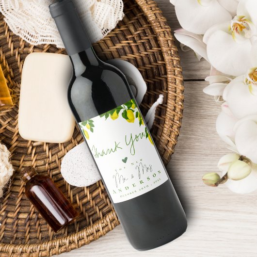 Bright Yellow Lemon Citrus de heer Mrs Wedding Fav Wijn Etiket