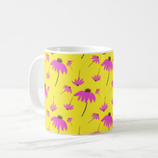 Bright Yellow Mug with Pink Flowers Koffiemok