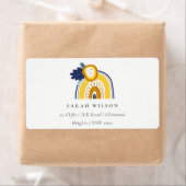 Bright Yellow Navy Boho Floral Rainbow-adres Etiket (Insitu)