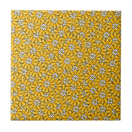 Bright Yellow Overlapping Floral Pattern Tegeltje (Voorkant)