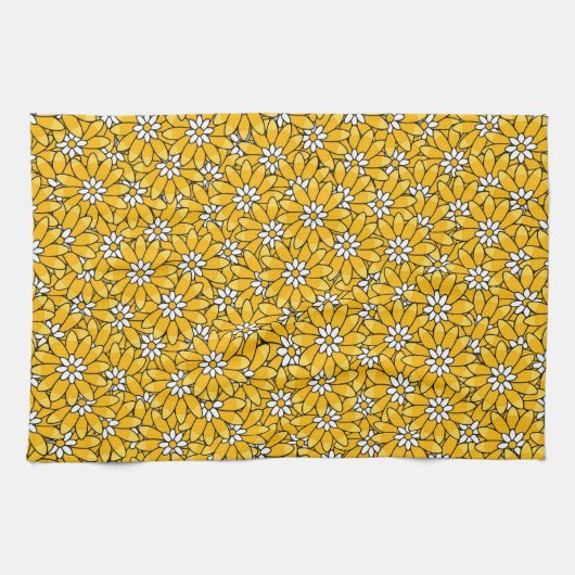 Bright Yellow Overlapping Floral Pattern Theedoek (Horizontaal)