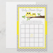 Bright Yellow Owl Grey Chevron Baby shower Bingo (Voorkant / Achterkant)