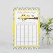 Bright Yellow Owl Grey Chevron Baby shower Bingo (Staand voorkant)