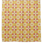 bright yellow pattern with red and white floral douchegordijn (Voorkant)