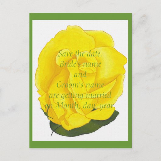Bright Yellow Rose Bewaar de datum bruiloft briefk Aankondigingskaart (Voorkant)