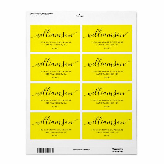 Bright Yellow Script Family Return-adres Etiket (Full Sheet)