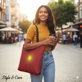 Bright Yellow Shining Star Mark Christmas Red Tote Bag