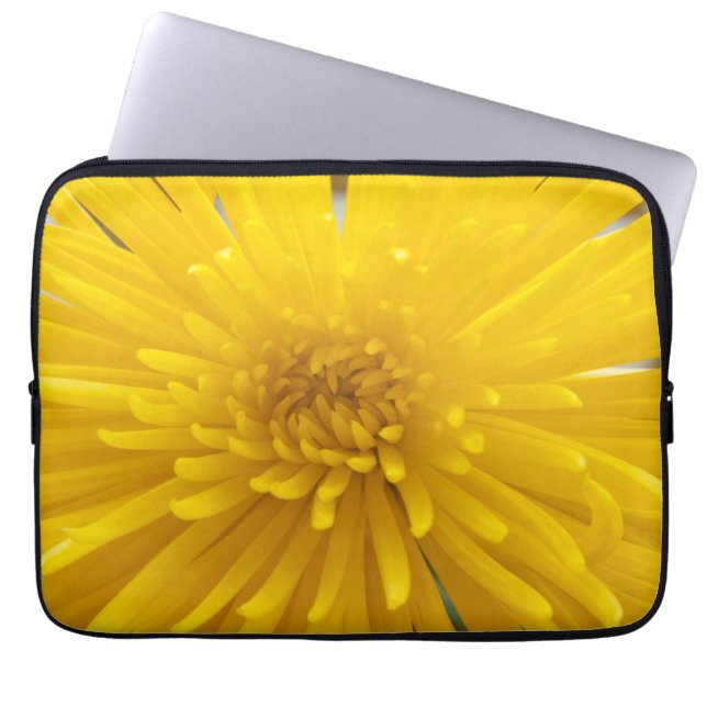 Bright Yellow Spiky Dahlia close-up foto Laptop Sleeve (Voorkant)