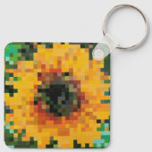 Bright yellow sunflower in pixel art sleutelhanger (Achterkant)