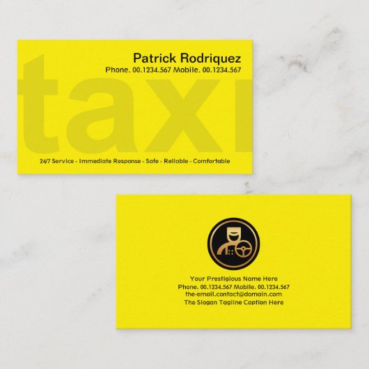 Bright Yellow Taxi Signage Private Taxi Driver Visitekaartje (Voorkant / Achterkant)