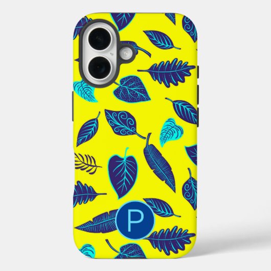 Bright Yellow Tropical Leaf Pattern Monogram Case-Mate iPhone Case (Achterkant)
