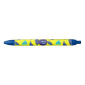 Bright Yellow Tropical Leaf Pattern Monogram Zwarte Inkt Pen (Voorkant)