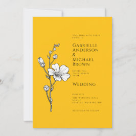 Bright Yellow Vintage Retro Floral Wedding  Kaart