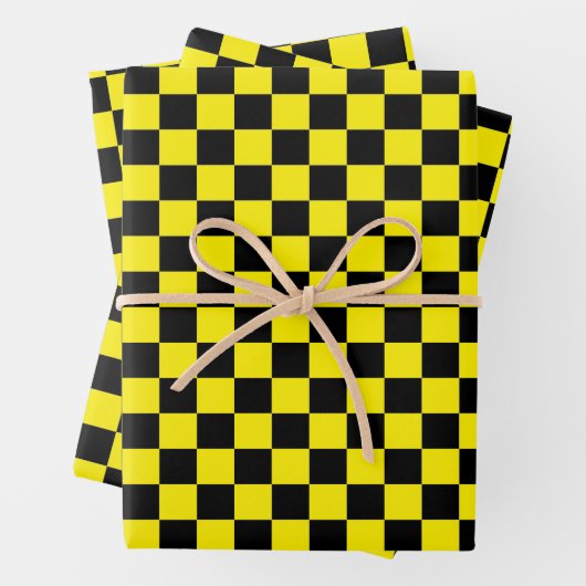 Bright Yellow with Black Square Pattern Style Inpakpapier Vel (In situ)