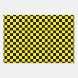 Bright Yellow with Black Square Pattern Style Inpakpapier Vel