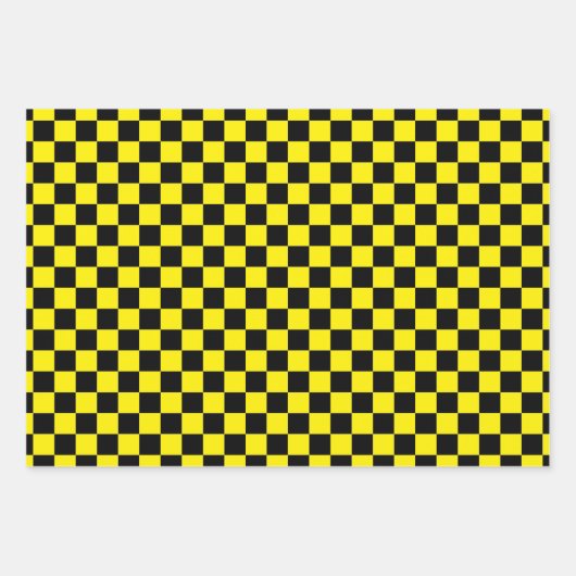 Bright Yellow with Black Square Pattern Style Inpakpapier Vel (Voorkant)