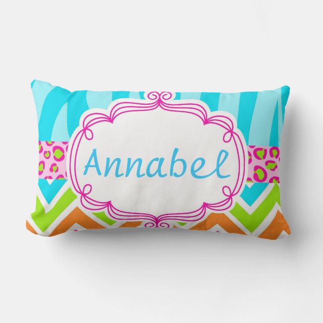Bright Zebra Leopard en Chevron gepersonaliseerd Kussen (Voorkant)