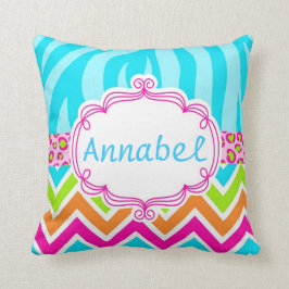 Bright Zebra Leopard en Chevron gepersonaliseerd Kussen