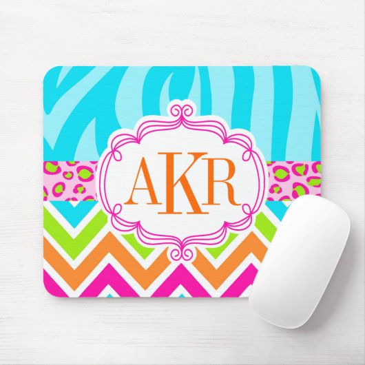 Bright Zebra Leopard en Chevron gepersonaliseerd Muismat (Met muis)
