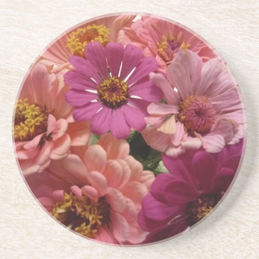 Bright Zinnia Onderzetter in de kleuren roze en pe (Voorkant)