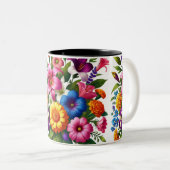 Bright Zinnias & Cosmos Bloementuin - Vrolijk Tweekleurige Koffiemok (Voorkant rechts)