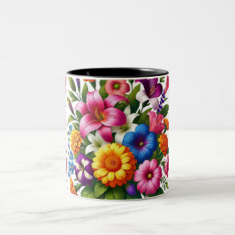 Bright Zinnias & Cosmos Bloementuin - Vrolijk Tweekleurige Koffiemok