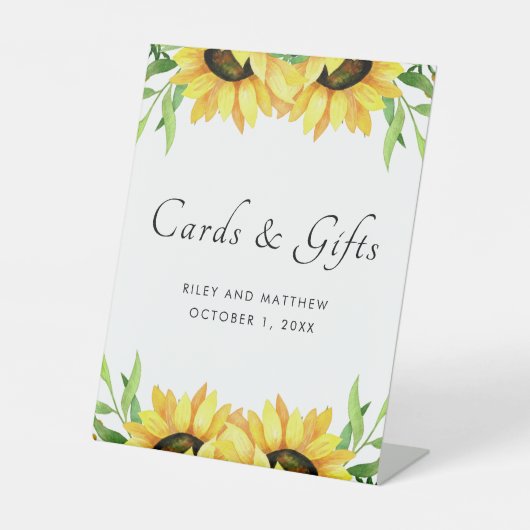 Bright Zonnebloemen Kaarten en Cadeaus Bruiloft Reclamebord Met Voetstuk (Voorkant)