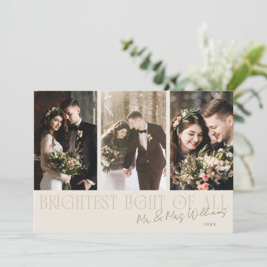 Brightest Light Cream Holiday Wedding Announcement Feestdagenkaart (Staand voorkant)