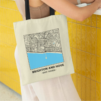 Brighton and Hove, East Sussex City Map Tote Bag