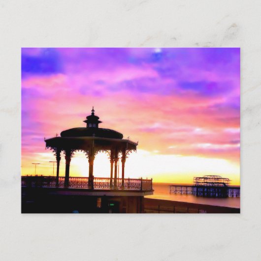 Brighton Bandstand en West Pier met zonsondergang Briefkaart (Voorkant)