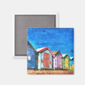 Brighton Bathing Boxes Waterverf Painting Magneet (Voorkant / Achterkant)