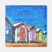 Brighton Bathing Boxes Waterverf Painting Magneet (Voorkant)