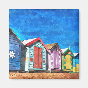 Brighton Bathing Boxes Waterverf Painting Magneet