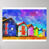 Brighton Bathing Boxes Waterverf Painting Poster (Voorkant)