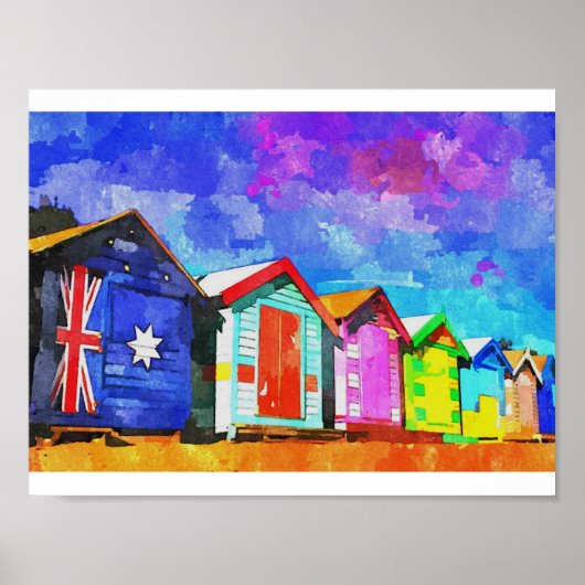 Brighton Bathing Boxes Waterverf Painting Poster (Voorkant)