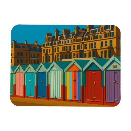 Brighton Beach Huts – Colourful Seaside Print Magneet (Horizontaal)