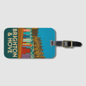 Brighton Beach Huts – Kleurrijke Zeedruk Bagagelabel (Voorkant (horizontaal))