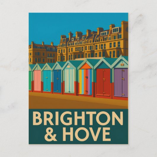 Brighton Beach Huts – Kleurrijke Zeedruk Briefkaart (Voorkant)