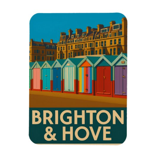 Brighton Beach Huts – Kleurrijke Zeedruk Magneet (Verticaal)