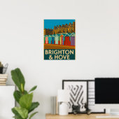 Brighton Beach Huts – Kleurrijke Zeedruk Poster (Thuiskantoor)