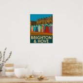 Brighton Beach Huts – Kleurrijke Zeedruk Poster (Keuken)