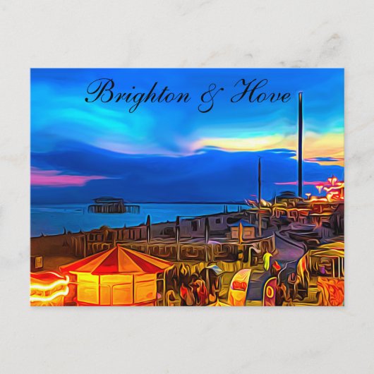Brighton en Hove Beach & Sunset Digital Painting Briefkaart (Voorkant)