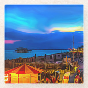 Brighton en Hove Beach & Sunset Digital Painting Glazen Onderzetter