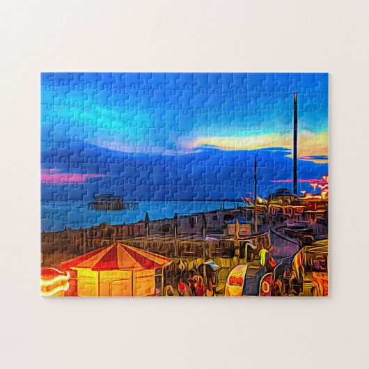 Brighton en Hove Beach & Sunset Digital Painting Legpuzzel (Horizontaal)