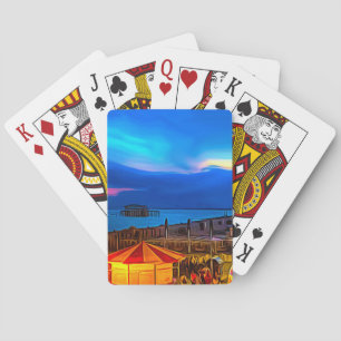 Brighton en Hove Beach & Sunset Digital Painting Pokerkaarten